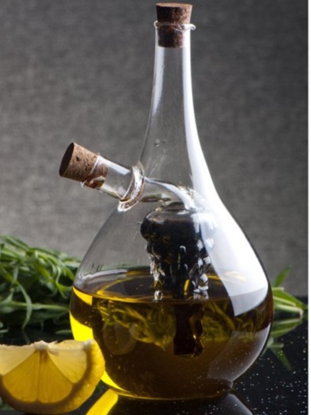 Handblown Oil And Vinegar Cruet With Grape Glass Inside To Hold Vinegar